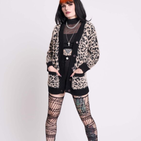 NWT Midnight Hour Punk's Not Dead Leopard Cardigan - Picture 5 of 8